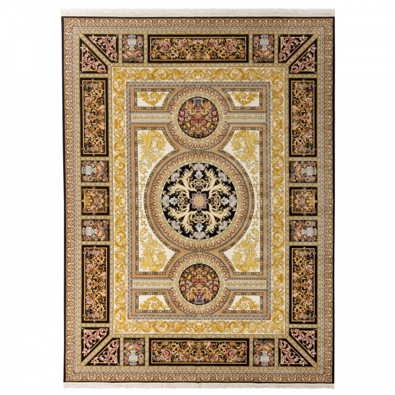 فرش ماشینی طرح ترنج دار گلدار، اکریلیک، سبک پارسی، کد 100010