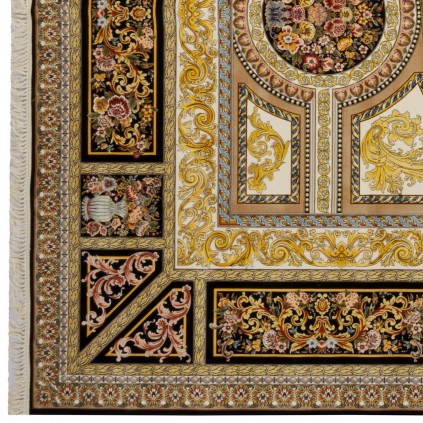 فرش ماشینی طرح ترنج دار گلدار، اکریلیک، سبک پارسی، کد 100010