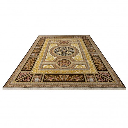 فرش ماشینی طرح ترنج دار گلدار، اکریلیک، سبک پارسی، کد 100010