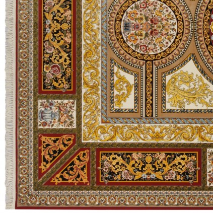 فرش ماشینی طرح ترنج دار گلدار، اکریلیک، سبک پارسی، کد 100010