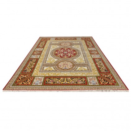 فرش ماشینی طرح ترنج دار گلدار، اکریلیک، سبک پارسی، کد 100010