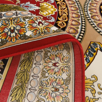 فرش ماشینی طرح ترنج دار گلدار، اکریلیک، سبک پارسی، کد 100010