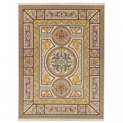 فرش ماشینی طرح ترنج دار گلدار، اکریلیک، سبک پارسی، کد 100010