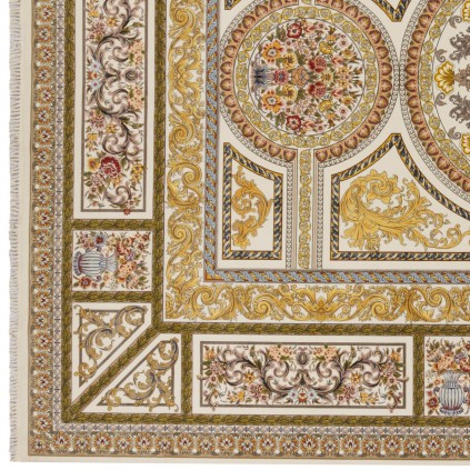 فرش ماشینی طرح ترنج دار گلدار، اکریلیک، سبک پارسی، کد 100010