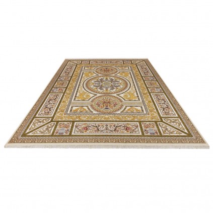 فرش ماشینی طرح ترنج دار گلدار، اکریلیک، سبک پارسی، کد 100010