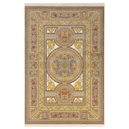 فرش ماشینی طرح ترنج دار گلدار، اکریلیک، سبک پارسی، کد 100010