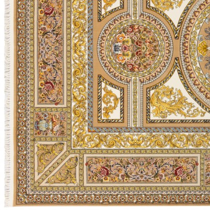 فرش ماشینی طرح ترنج دار گلدار، اکریلیک، سبک پارسی، کد 100010