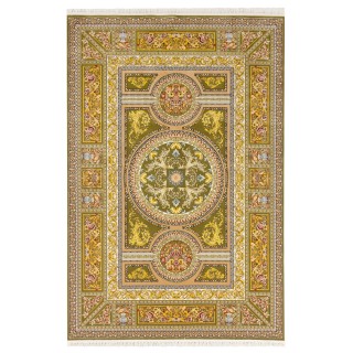 فرش ماشینی طرح ترنج دار گلدار، اکریلیک، سبک پارسی، کد 100010