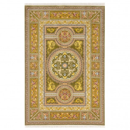 فرش ماشینی طرح ترنج دار گلدار، اکریلیک، سبک پارسی، کد 100010