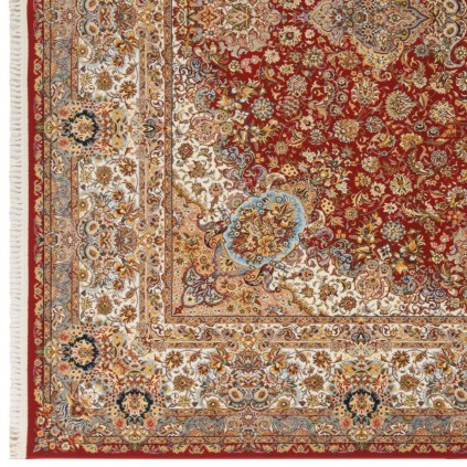 فرش ماشینی طرح لچک ترنج گلدار، اکریلیک، سبک پارسی، کد 100011