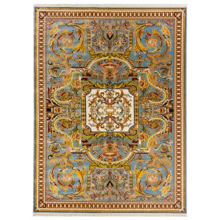 فرش ماشینی طرح ترنج دار گلدار، اکریلیک، سبک پارسی، کد 100017