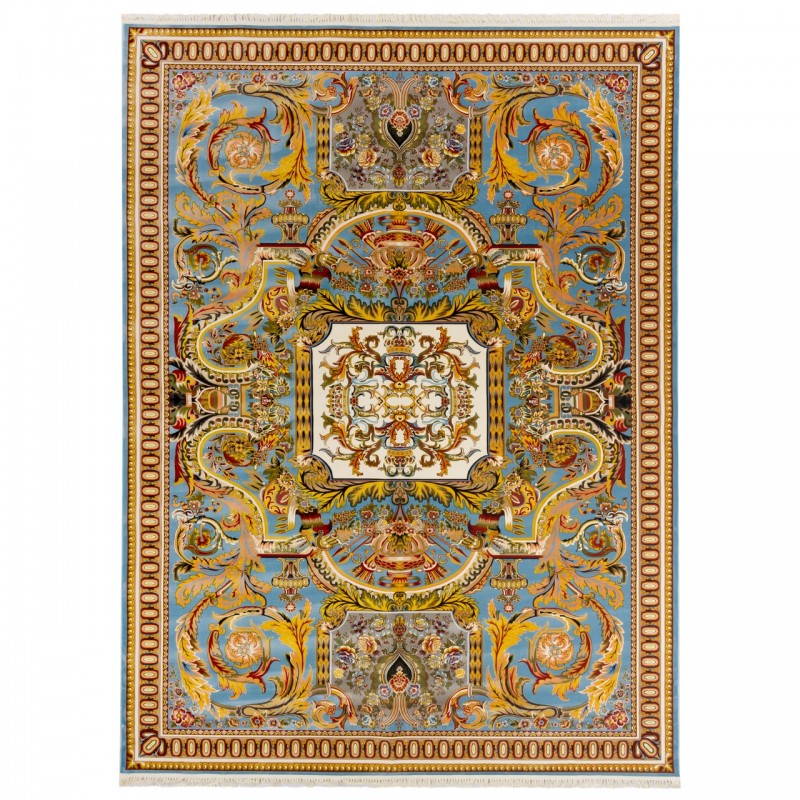 فرش ماشینی طرح ترنج دار گلدار، اکریلیک، سبک پارسی، کد 100017