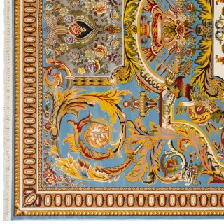 فرش ماشینی طرح ترنج دار گلدار، اکریلیک، سبک پارسی، کد 100017