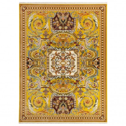 فرش ماشینی طرح ترنج دار گلدار، اکریلیک، سبک پارسی، کد 100017