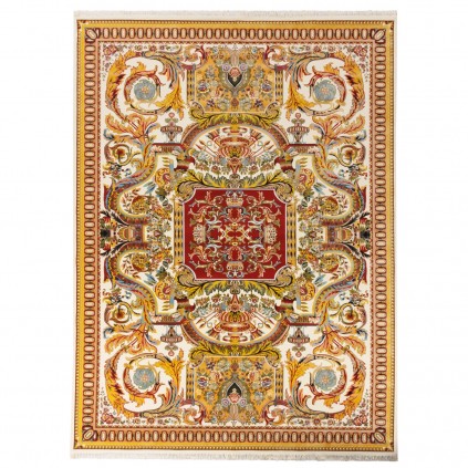 فرش ماشینی طرح ترنج دار گلدار، اکریلیک، سبک پارسی، کد 100017