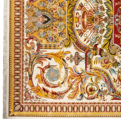 فرش ماشینی طرح ترنج دار گلدار، اکریلیک، سبک پارسی، کد 100017