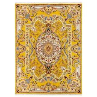 فرش ماشینی طرح لچک ترنج گلدار، اکریلیک، سبک پارسی، کد 100018