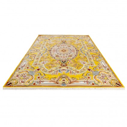 فرش ماشینی طرح لچک ترنج گلدار، اکریلیک، سبک پارسی، کد 100018