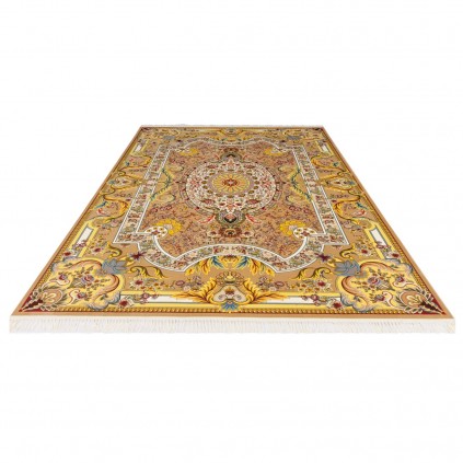 فرش ماشینی طرح لچک ترنج گلدار، اکریلیک، سبک پارسی، کد 100018