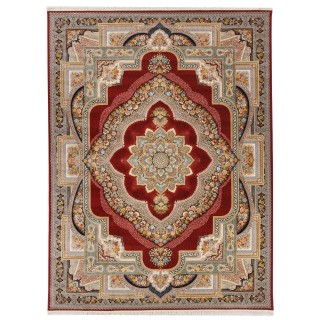 فرش ماشینی طرح لچک ترنج گلدار، اکریلیک، سبک پارسی، کد 100047