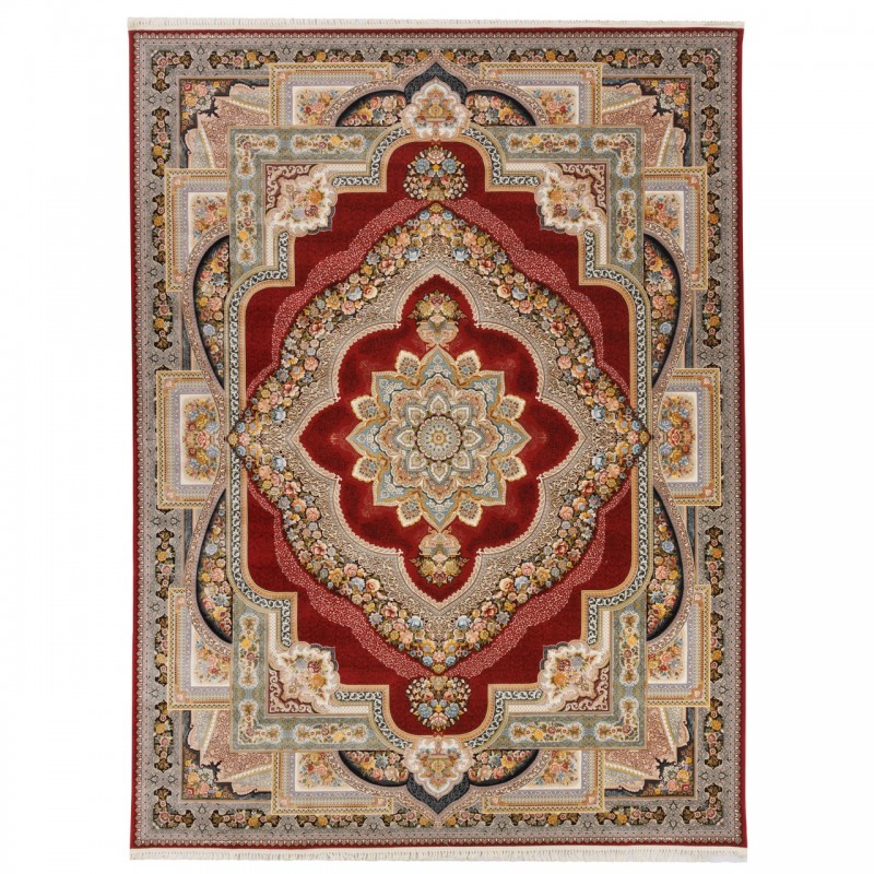 فرش ماشینی طرح لچک ترنج گلدار، اکریلیک، سبک پارسی، کد 100047