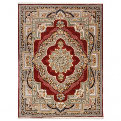 فرش ماشینی طرح لچک ترنج گلدار، اکریلیک، سبک پارسی، کد 100047