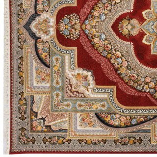 فرش ماشینی طرح لچک ترنج گلدار، اکریلیک، سبک پارسی، کد 100047