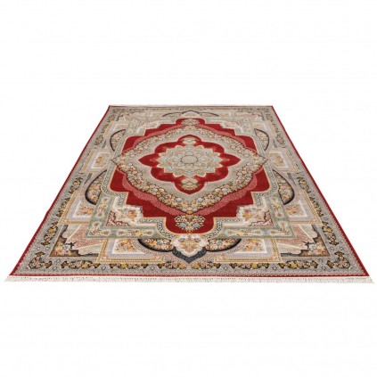 فرش ماشینی طرح لچک ترنج گلدار، اکریلیک، سبک پارسی، کد 100047