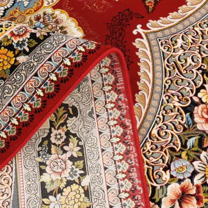 فرش ماشینی طرح لچک ترنج گلدار، اکریلیک، سبک پارسی، کد 100047