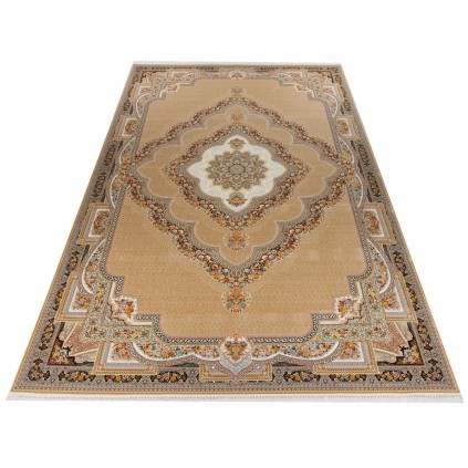 فرش ماشینی طرح لچک ترنج گلدار، اکریلیک، سبک پارسی، کد 100047