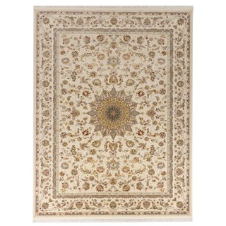 فرش ماشینی طرح ترنج دار گلدار، اکریلیک، سبک پارسی، کد 100048