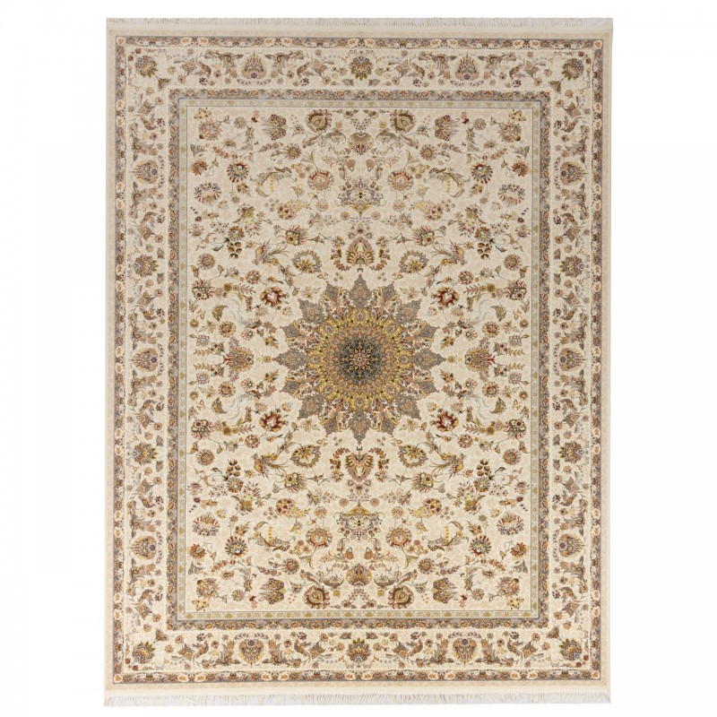 فرش ماشینی طرح ترنج دار گلدار، اکریلیک، سبک پارسی، کد 100048