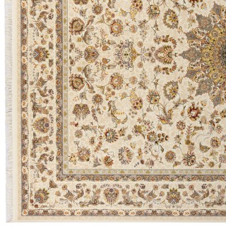 فرش ماشینی طرح ترنج دار گلدار، اکریلیک، سبک پارسی، کد 100048