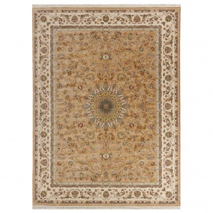 فرش ماشینی طرح ترنج دار گلدار، اکریلیک، سبک پارسی، کد 100048