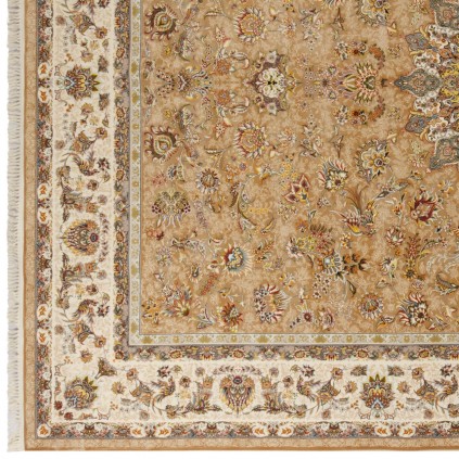 فرش ماشینی طرح ترنج دار گلدار، اکریلیک، سبک پارسی، کد 100048