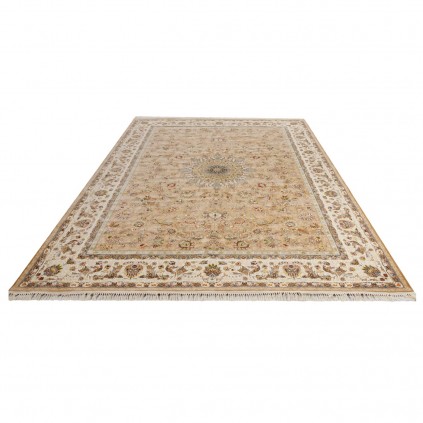 فرش ماشینی طرح ترنج دار گلدار، اکریلیک، سبک پارسی، کد 100048