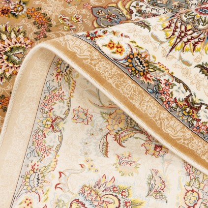 فرش ماشینی طرح ترنج دار گلدار، اکریلیک، سبک پارسی، کد 100048