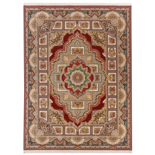 فرش ماشینی طرح لچک ترنج گلدار، اکریلیک، سبک پارسی، کد 100050