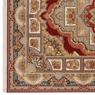 فرش ماشینی طرح لچک ترنج گلدار، اکریلیک، سبک پارسی، کد 100050