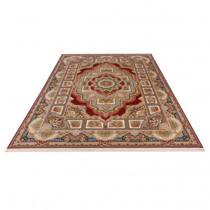 فرش ماشینی طرح لچک ترنج گلدار، اکریلیک، سبک پارسی، کد 100050