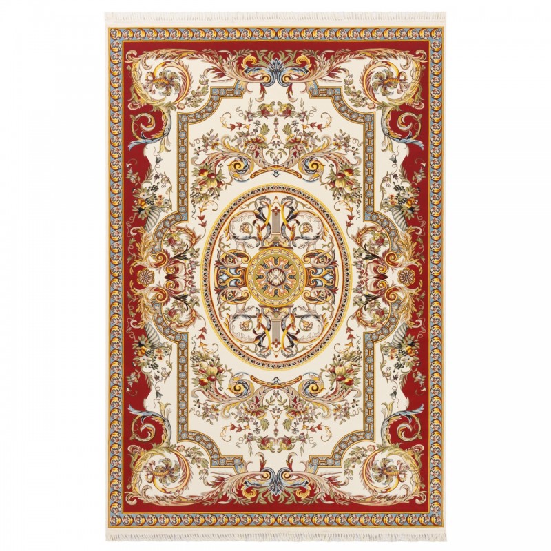 فرش ماشینی طرح ترنج دار گلدار، اکریلیک، سبک پارسی، کد 100051