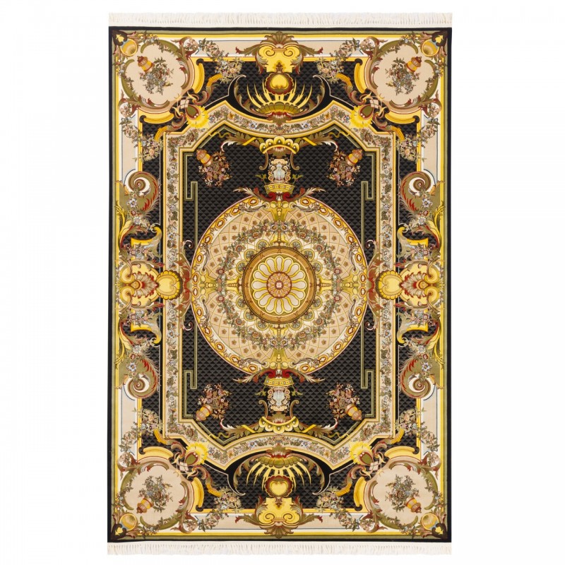 فرش ماشینی طرح ترنج دار گلدار، اکریلیک، سبک پارسی، کد 100053