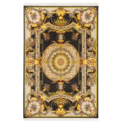 فرش ماشینی طرح ترنج دار گلدار، اکریلیک، سبک پارسی، کد 100053