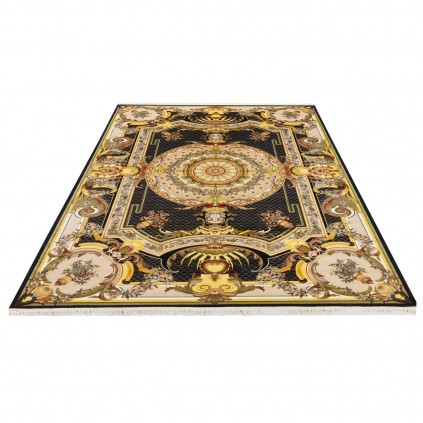 فرش ماشینی طرح ترنج دار گلدار، اکریلیک، سبک پارسی، کد 100053