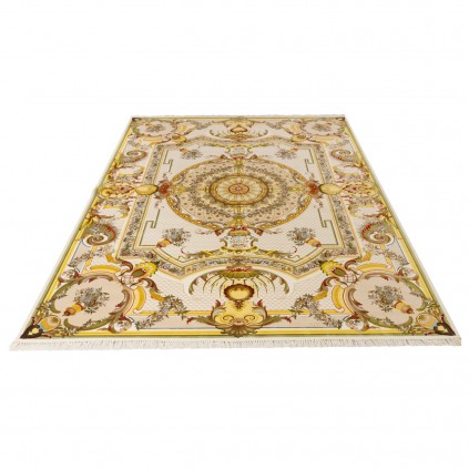 فرش ماشینی طرح ترنج دار گلدار، اکریلیک، سبک پارسی، کد 100053