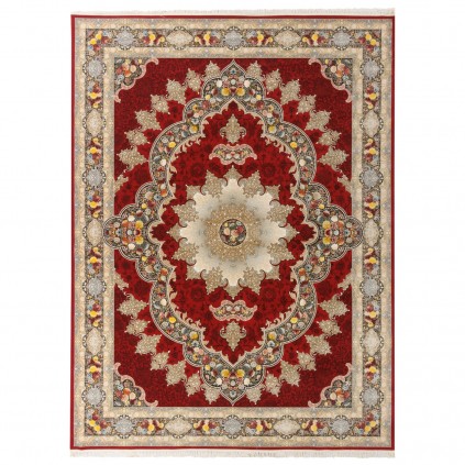 فرش ماشینی طرح لچک ترنج گلدار، اکریلیک، سبک پارسی، کد 100056