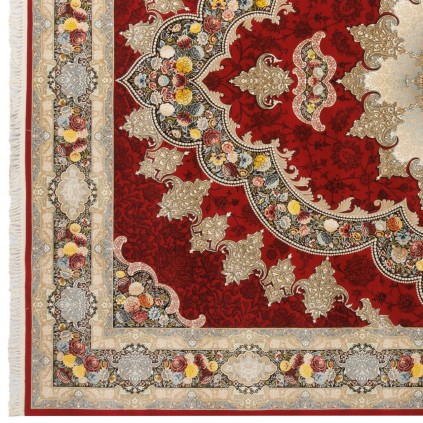 فرش ماشینی طرح لچک ترنج گلدار، اکریلیک، سبک پارسی، کد 100056