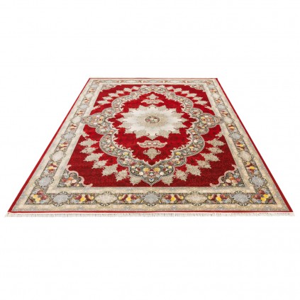 فرش ماشینی طرح لچک ترنج گلدار، اکریلیک، سبک پارسی، کد 100056