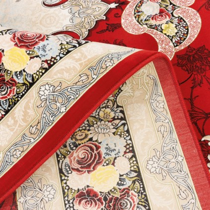 فرش ماشینی طرح لچک ترنج گلدار، اکریلیک، سبک پارسی، کد 100056