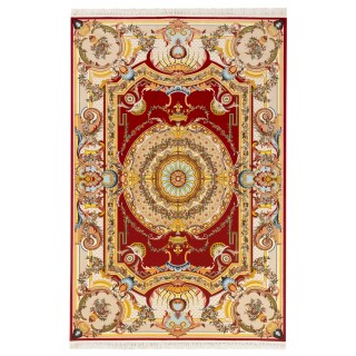 فرش ماشینی طرح ترنج دار گلدار، اکریلیک، سبک پارسی، کد 100060